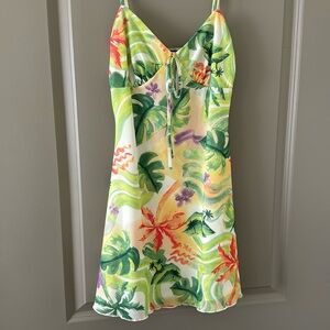 Lined Tropical Pattern Mini Dress